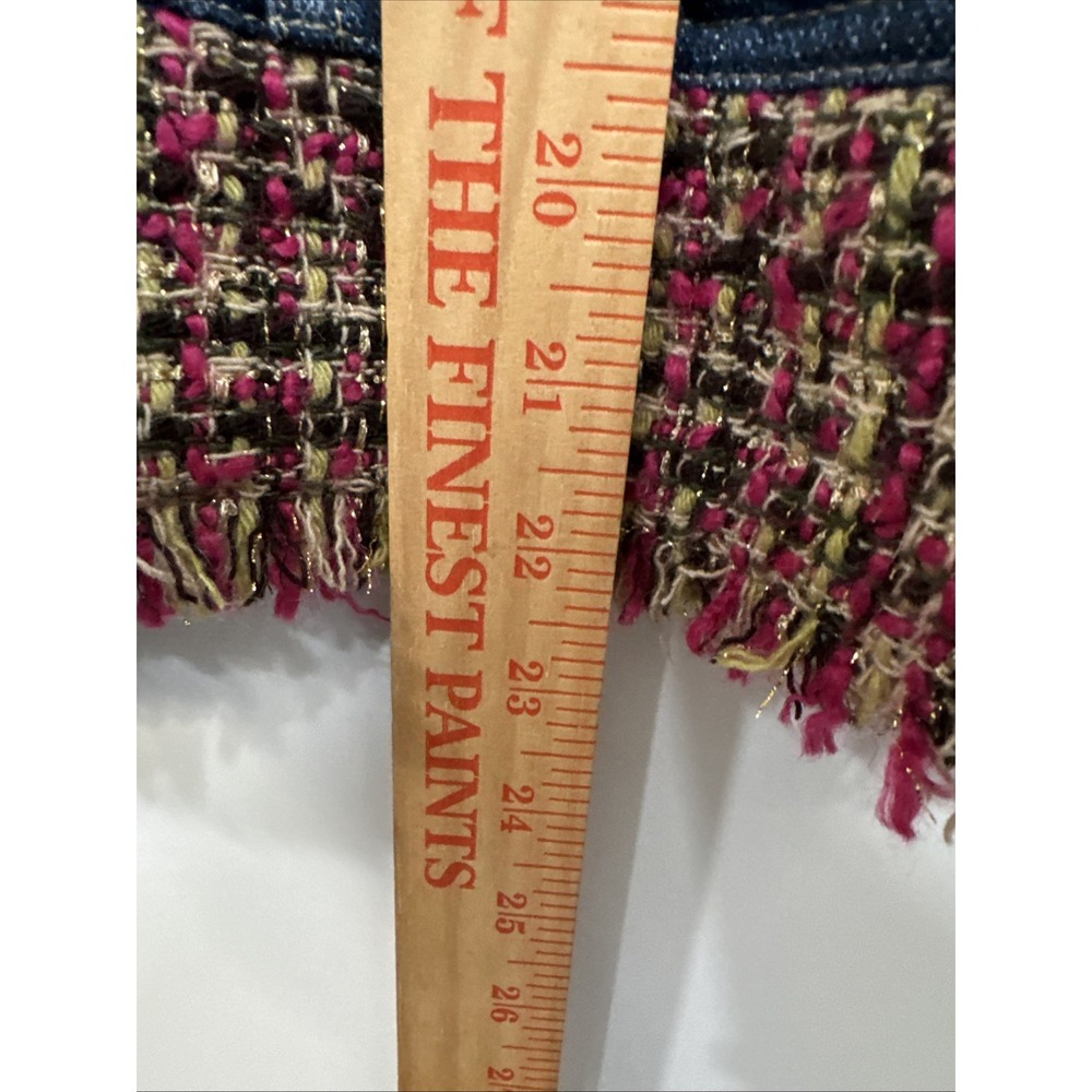 Liz Claiborne Jacket Womens XL Boho Jean Jacket Hippie Colorful Accents Fringe - Picture 11 of 16